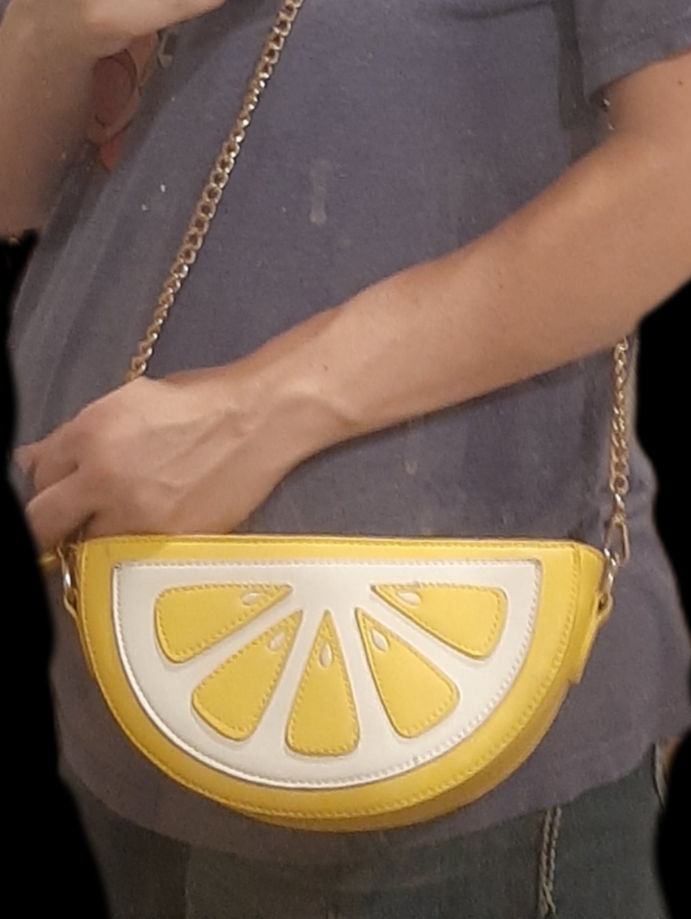 3AM Forever Brand Lemon Shaped Crossbody Bag With Gold Tone Chain Strap